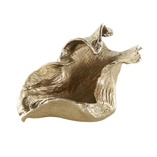 13.75" Gold Aluminum Metal Abstract Textured Folded Leaf Decorative Bowl